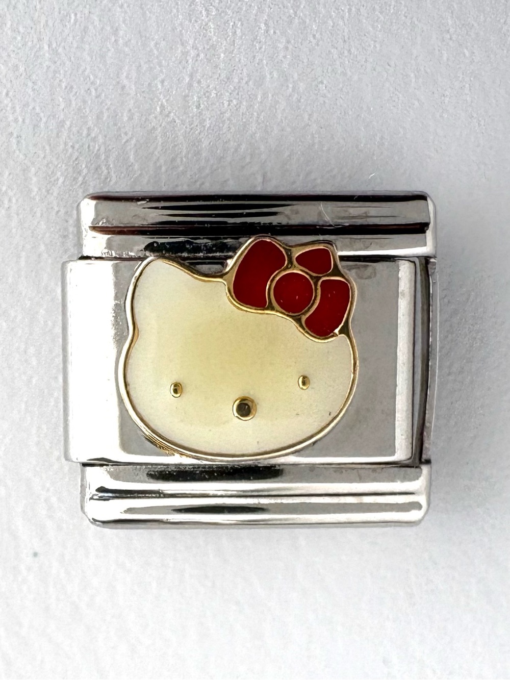 Hello Kitty Stainless Steel Silver Charm with  Bow Italian Charm